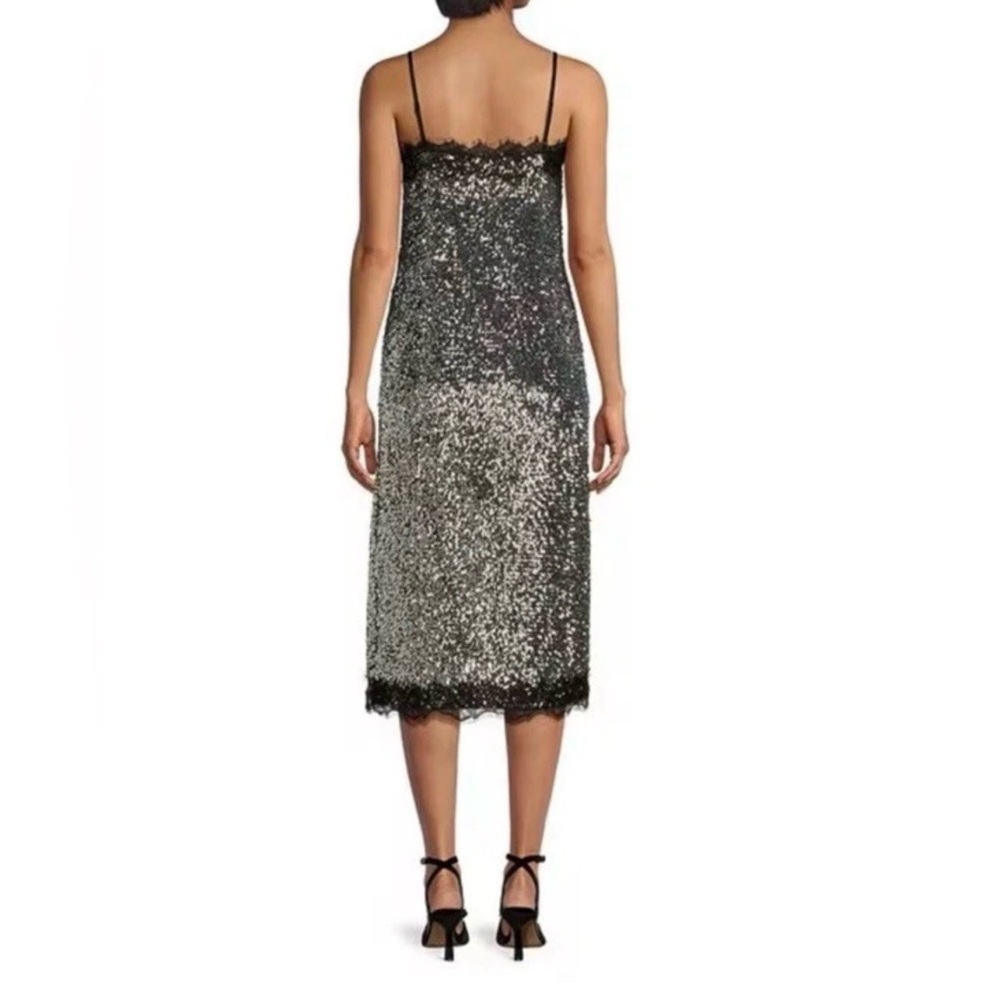 Gianni Bini Lilly Sisto Allegra Silver Sequin Dress Lace Trim Square Neck Party - Picture 3 of 16